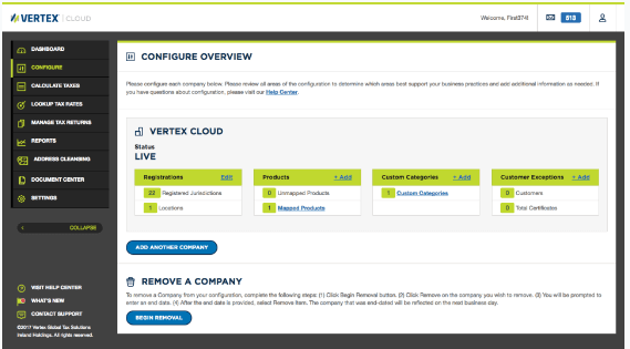 Vertex screenshot - Le 10 Migliori Software per la Gestione dell’Imposta sulle Vendite per Rivenditori Online nel 2026