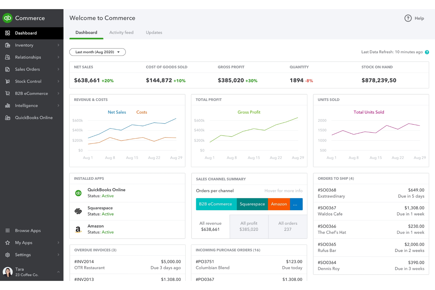 QuickBooks Commerce screenshot - Los 10 Mejores Programas de Impuestos sobre Ventas para Minoristas en Línea en 2026
