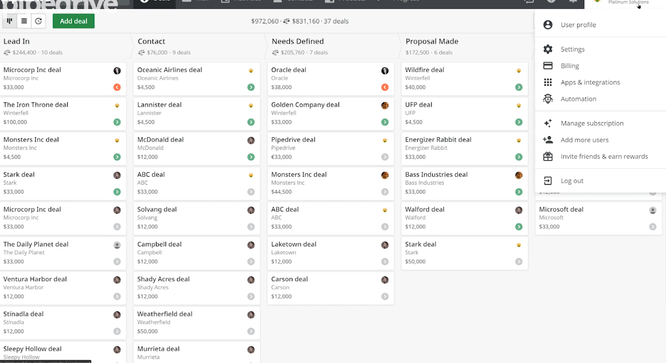 Pipedrive CRM screenshot - 10 mejores CRMs para ecommerce para hacer crecer tu tienda en 2026