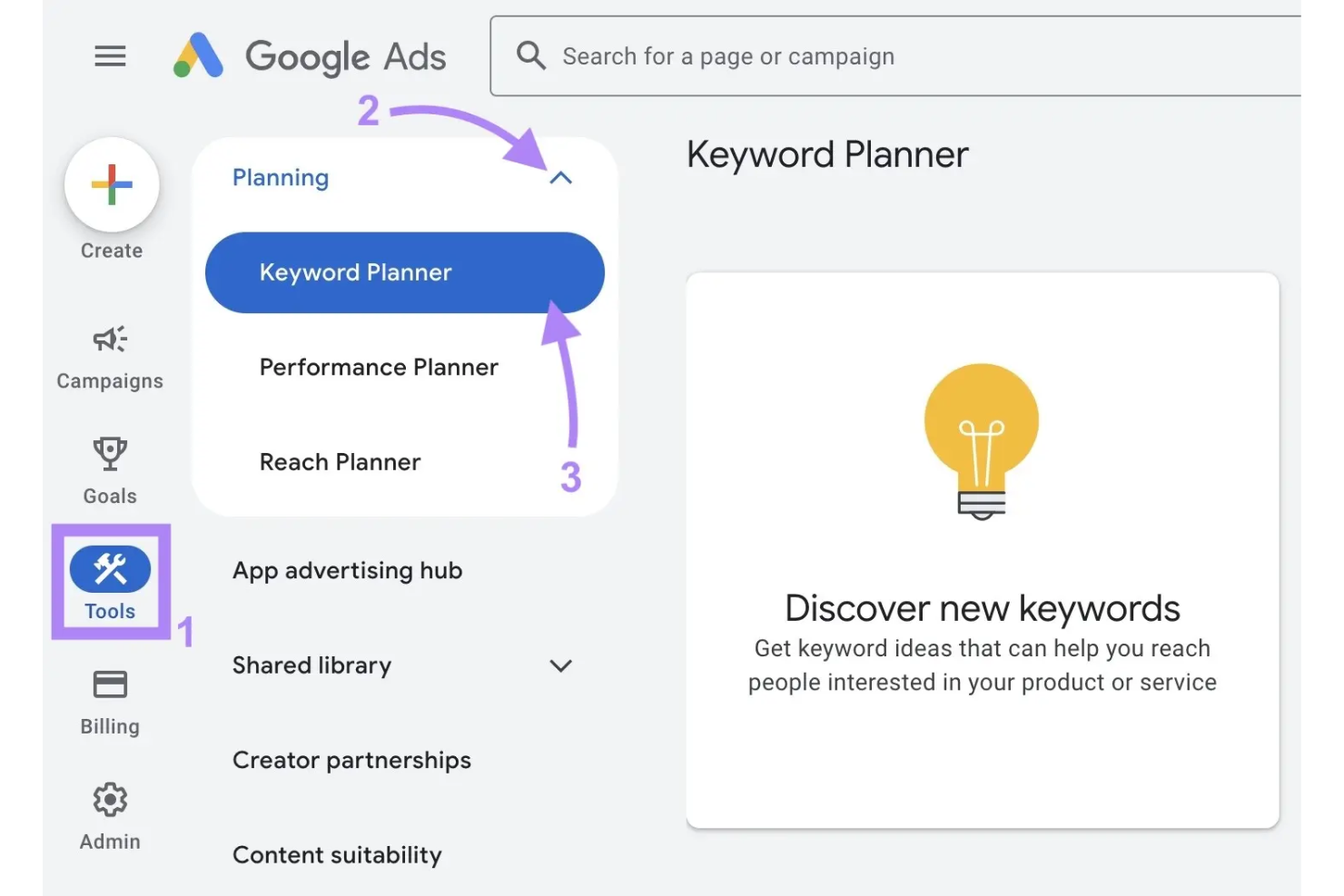 Google Keyword Planner screenshot - Le 10 Migliori Piattaforme di Content Marketing per Ecommerce nel 2026