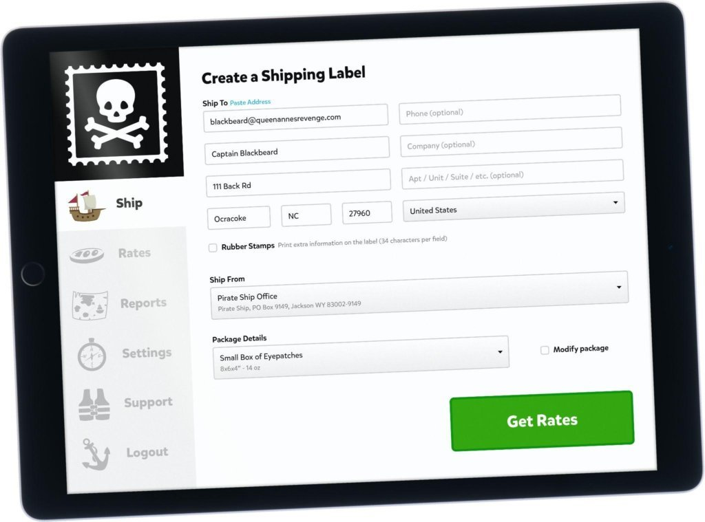 Pirate Ship screenshot - 10 migliori aziende di spedizioni per il commercio elettronico per il 2026