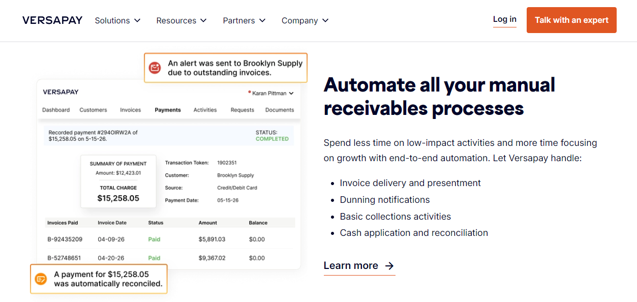 Versapay screenshot - 10 Servizi di Elaborazione Carte di Credito Più Economici per 2026