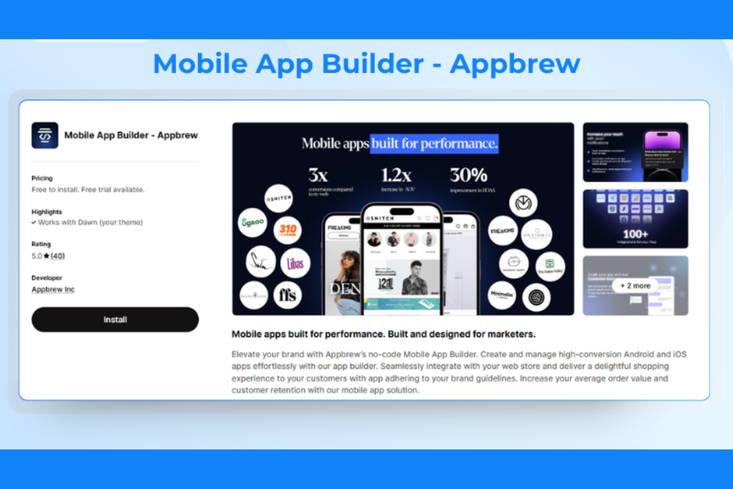 Appbrew screenshot - 10 mejores plataformas de software para comercio electrónico móvil en 2026