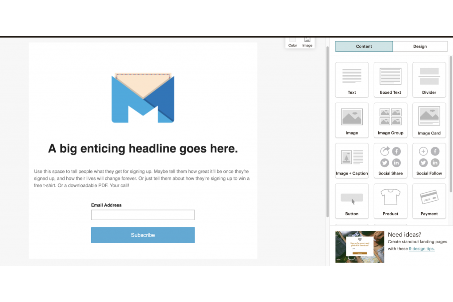 Mailchimp Landing Page Builder screenshot - Los 10 Mejores Creadores de Páginas de Aterrizaje para Comercio Electrónico en 2026