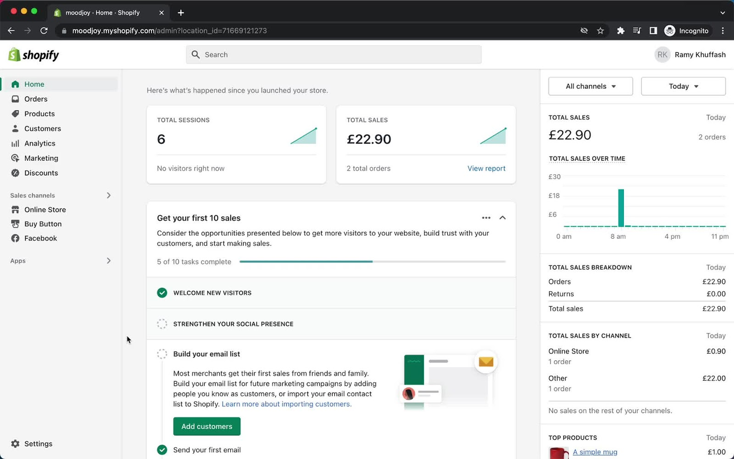 Shopify screenshot - I 10 Migliori Sistemi di Gestione Ordini Multicanale del 2026