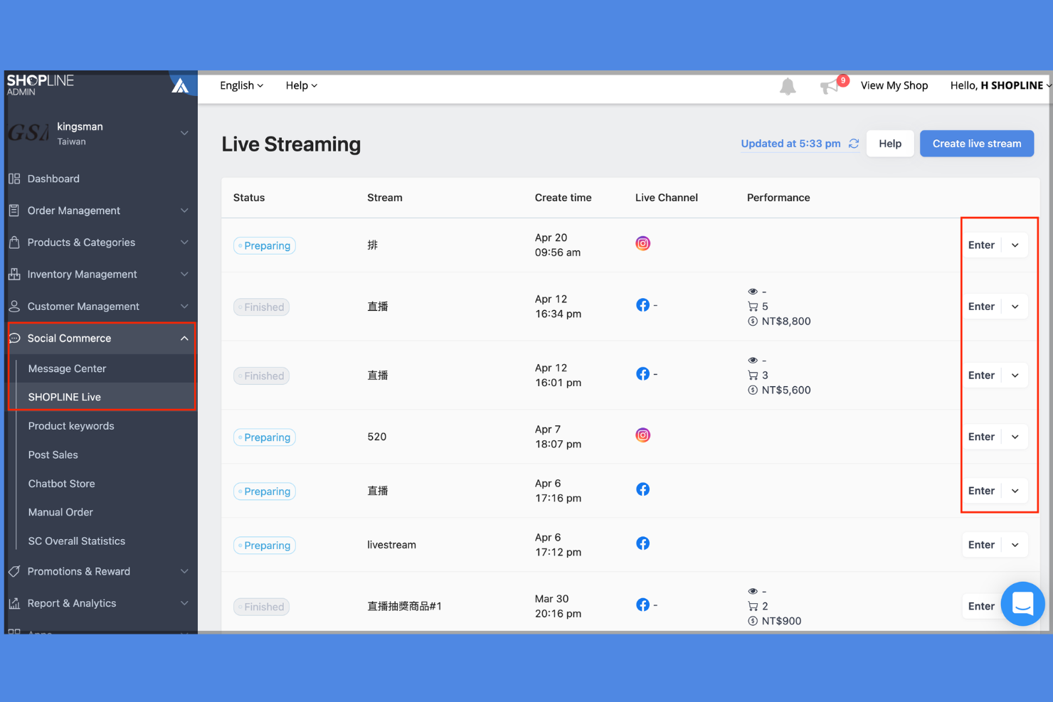 SHOPLINE screenshot - 10 mejores plataformas de software para comercio electrónico móvil en 2026