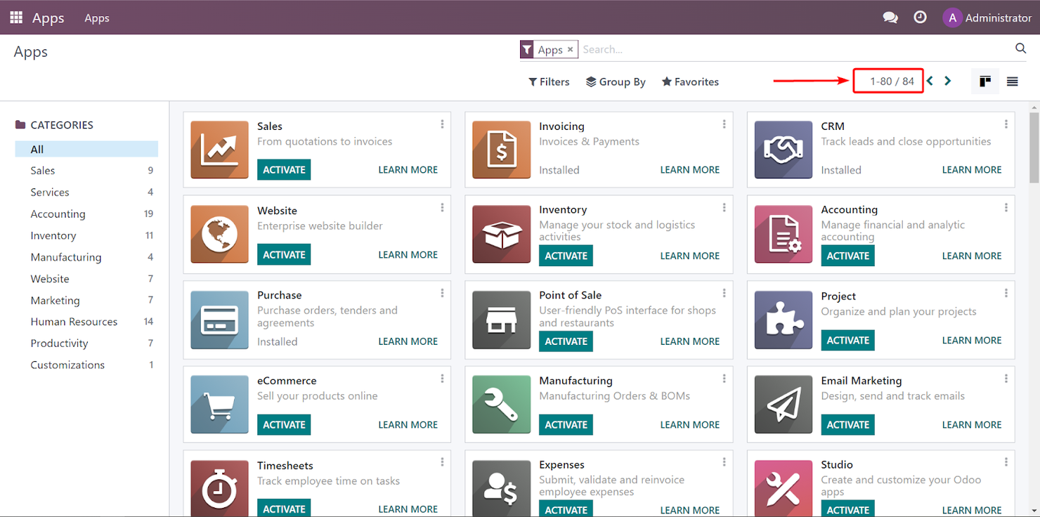 Odoo screenshot - 10 Migliori Costruttori di Siti Ecommerce Gratuiti nel 2026