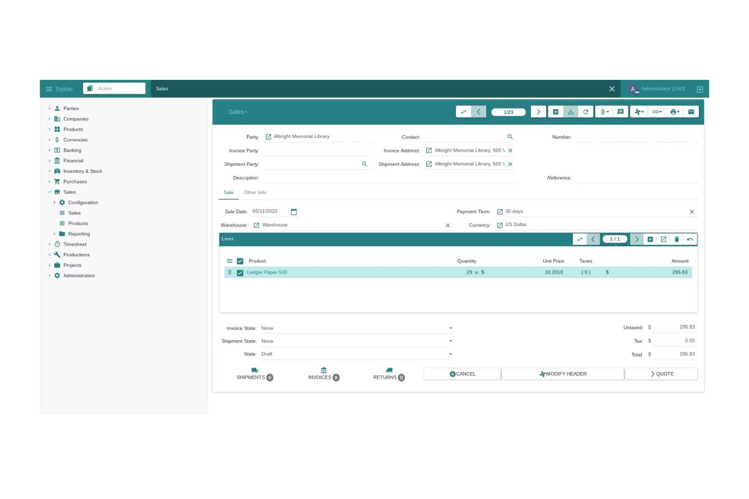 Tryton screenshot - Los 10 Mejores Software de Gestión de Inventarios de Código Abierto en 2026