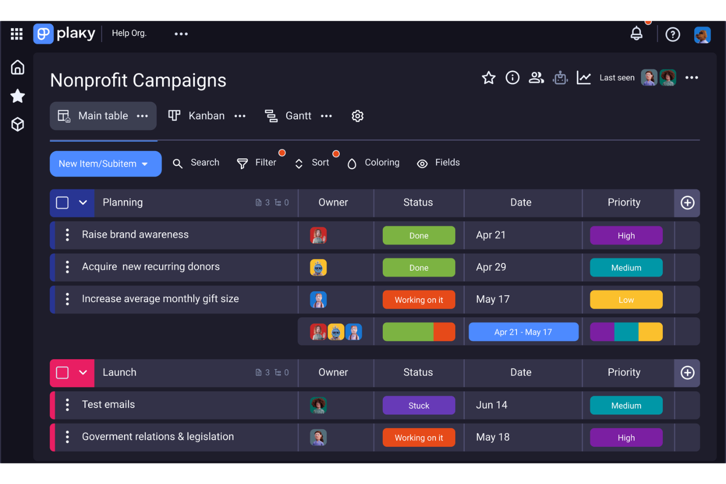 Plaky screenshot - Le 15 migliori alternative a Wrike nel 2026