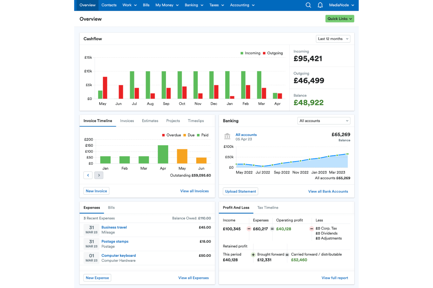 FreeAgent screenshot - 10 Mejores Alternativas a QuickBooks Online para 2026