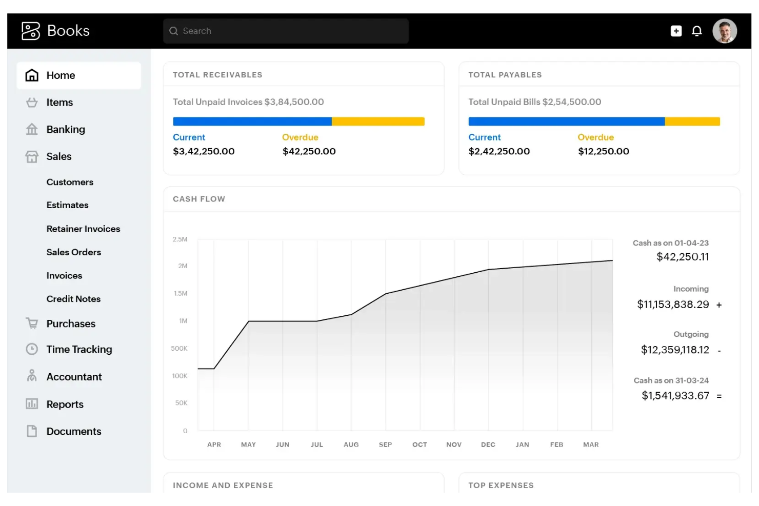 Zoho Books screenshot - 10 Mejores Alternativas a QuickBooks Online para 2026