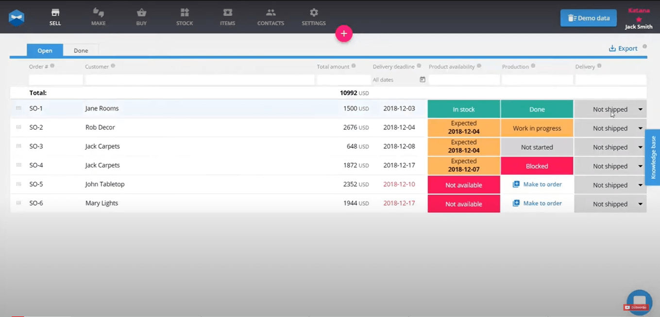 Katana screenshot - I 10 migliori software per la gestione dell’inventario per il 2026