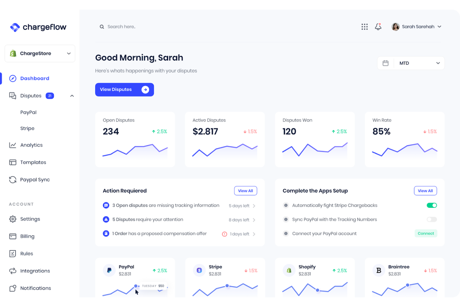 Chargeflow screenshot - Le 10 migliori soluzioni software per la gestione delle controversie recensite nel 2026