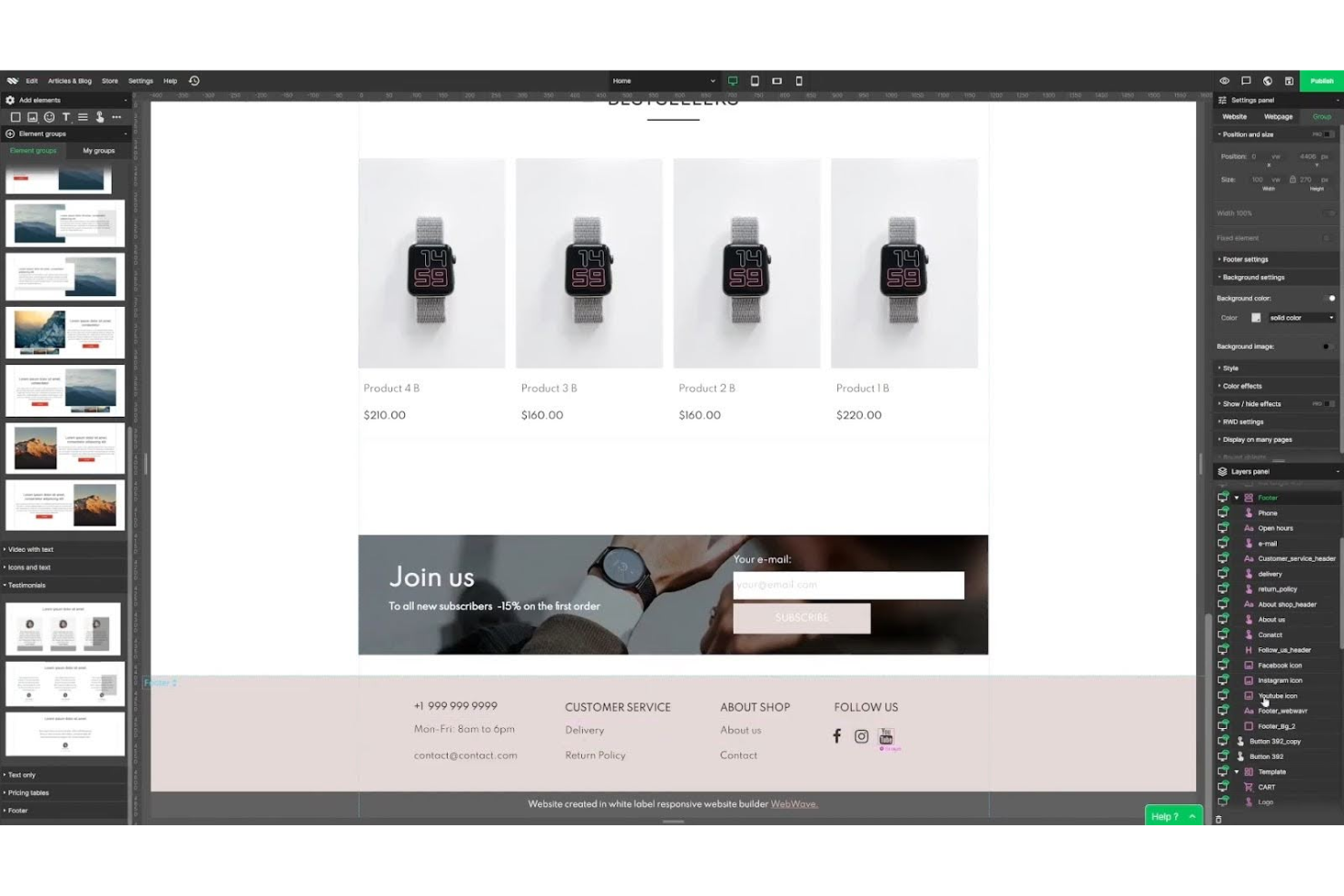 WebWave screenshot - 10 Mejores Creadores de Sitios Web de Comercio Electrónico con IA Gratis Revisados en 2026