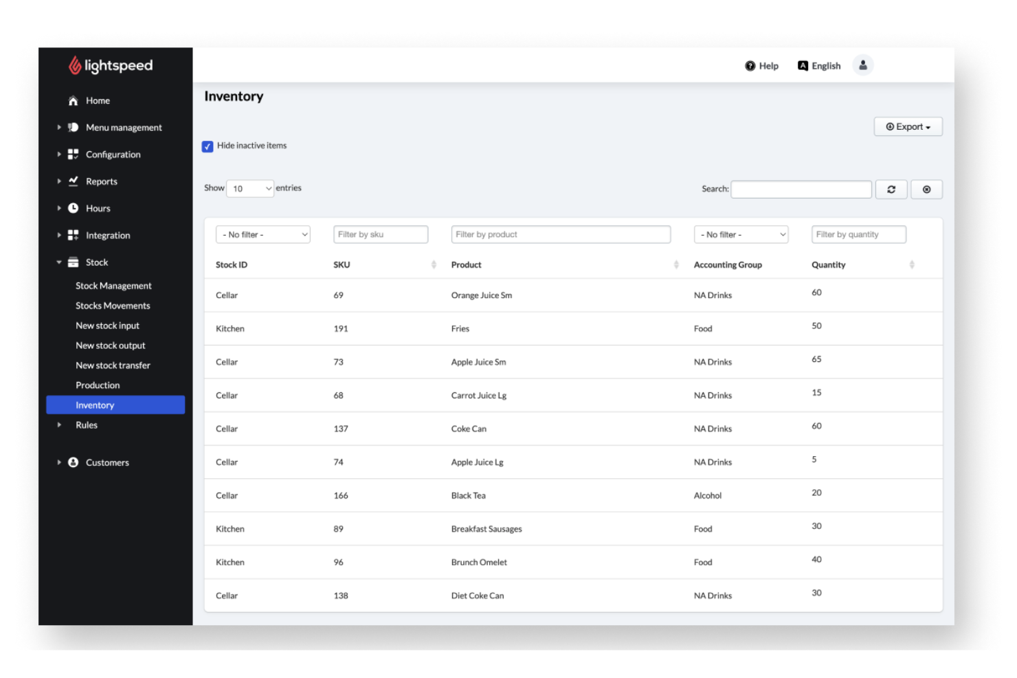 Lightspeed screenshot - Los 10 mejores programas de gestión de inventario para restaurantes analizados en 2026