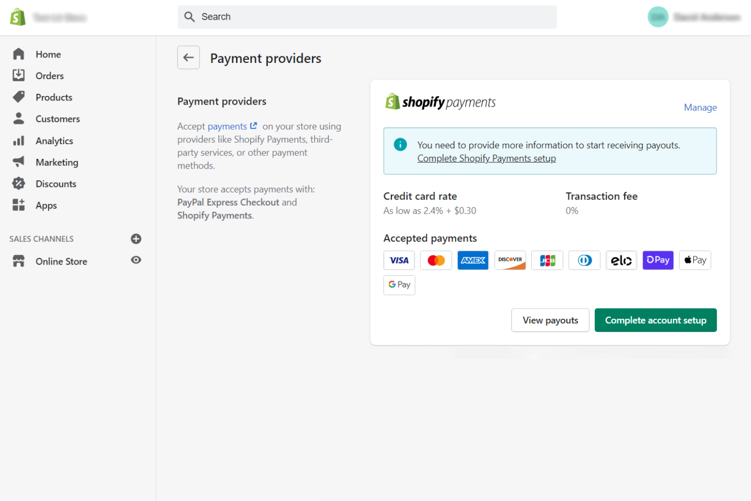 Shopify Payments screenshot - 10 Soluzioni di Pagamento Retail Scelte per il 2026