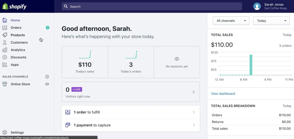 Shopify screenshot - 10 Mejores Alternativas a Square para el Procesamiento de Pagos en 2026