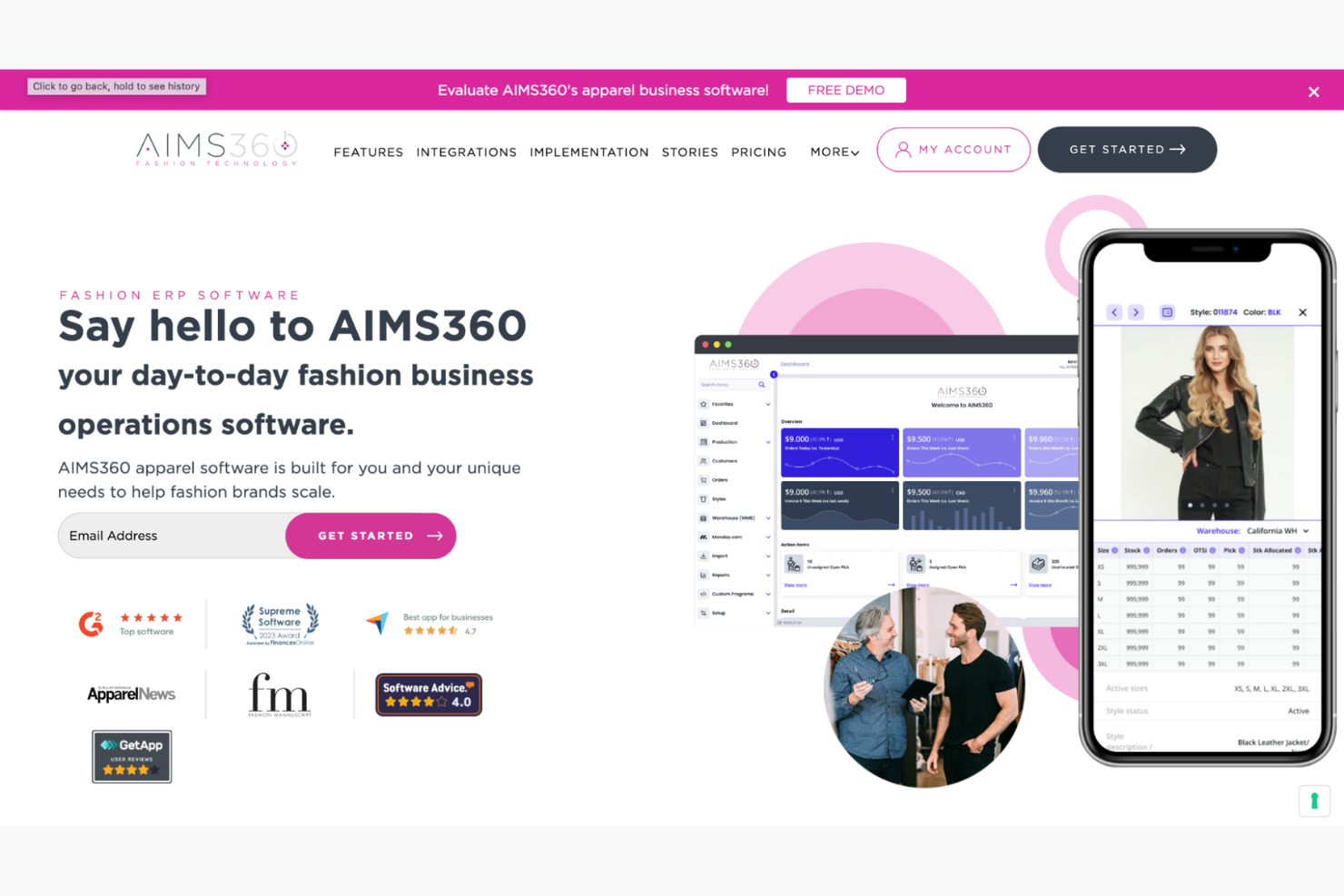 AIMS360 screenshot - Las 10 mejores herramientas de gestión de inventario de ropa para 2026