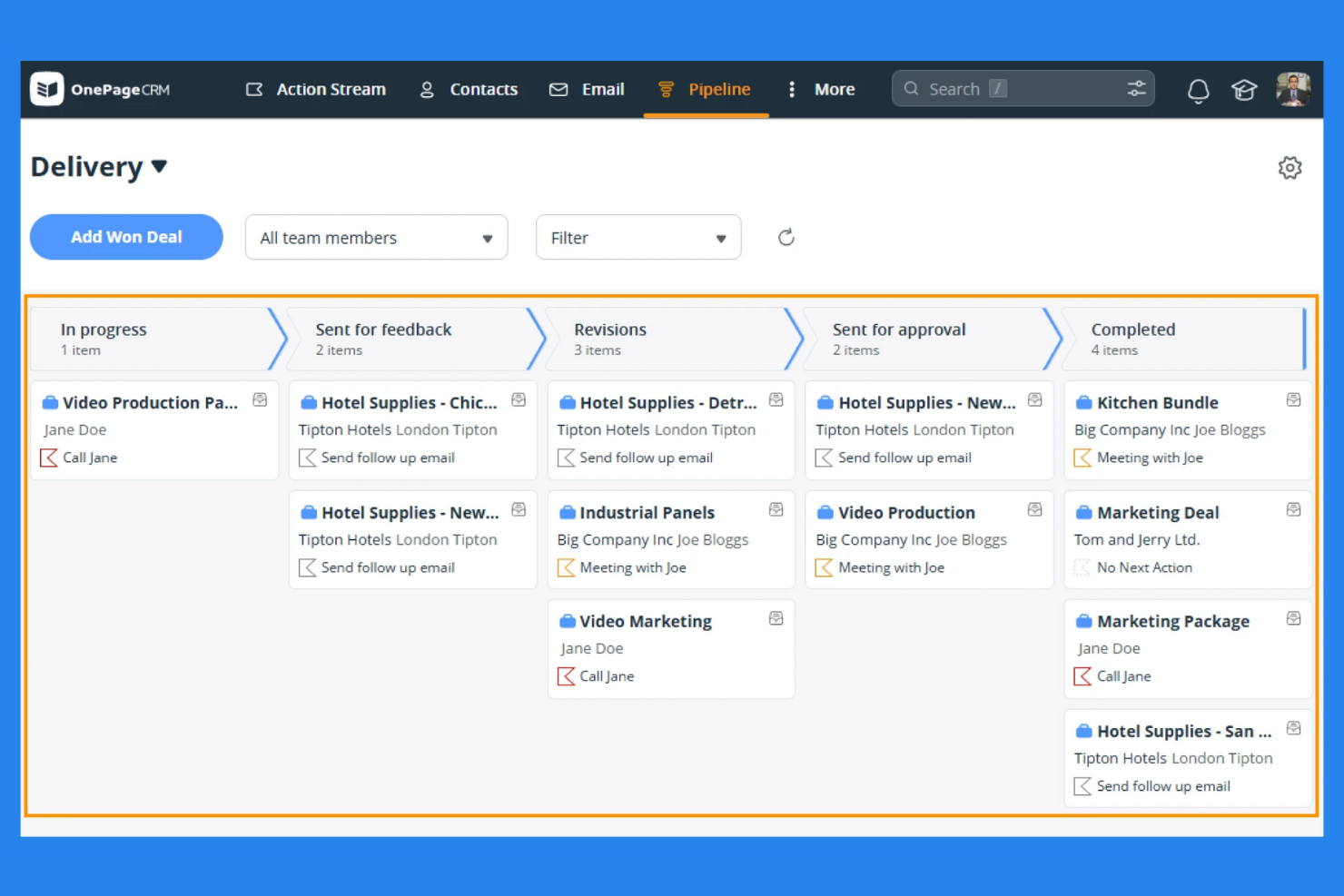 OnePageCRM screenshot - 10 Mejores Soluciones CRM para el Comercio Minorista en 2026