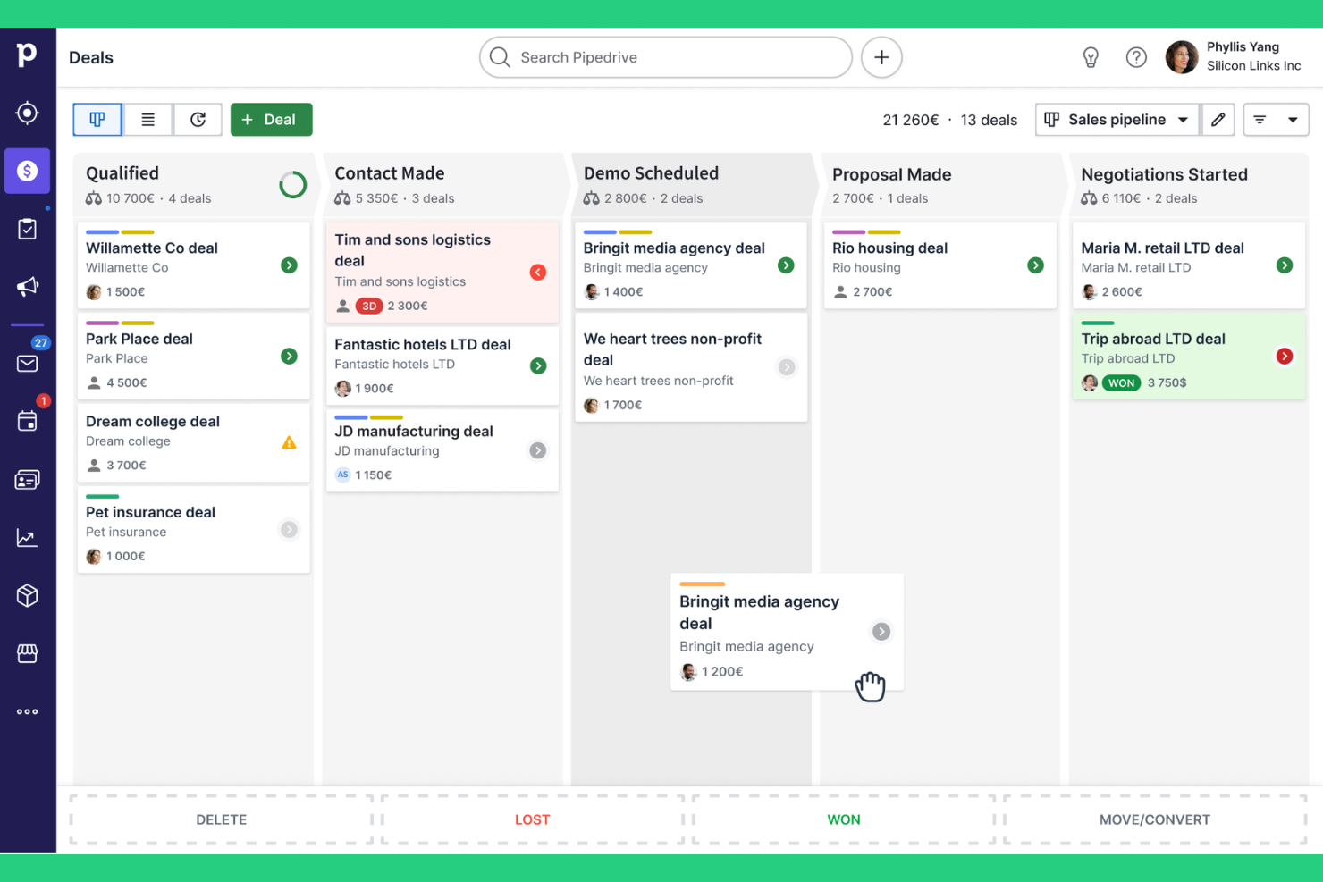 Pipedrive screenshot - 10 Mejores Soluciones CRM para el Comercio Minorista en 2026