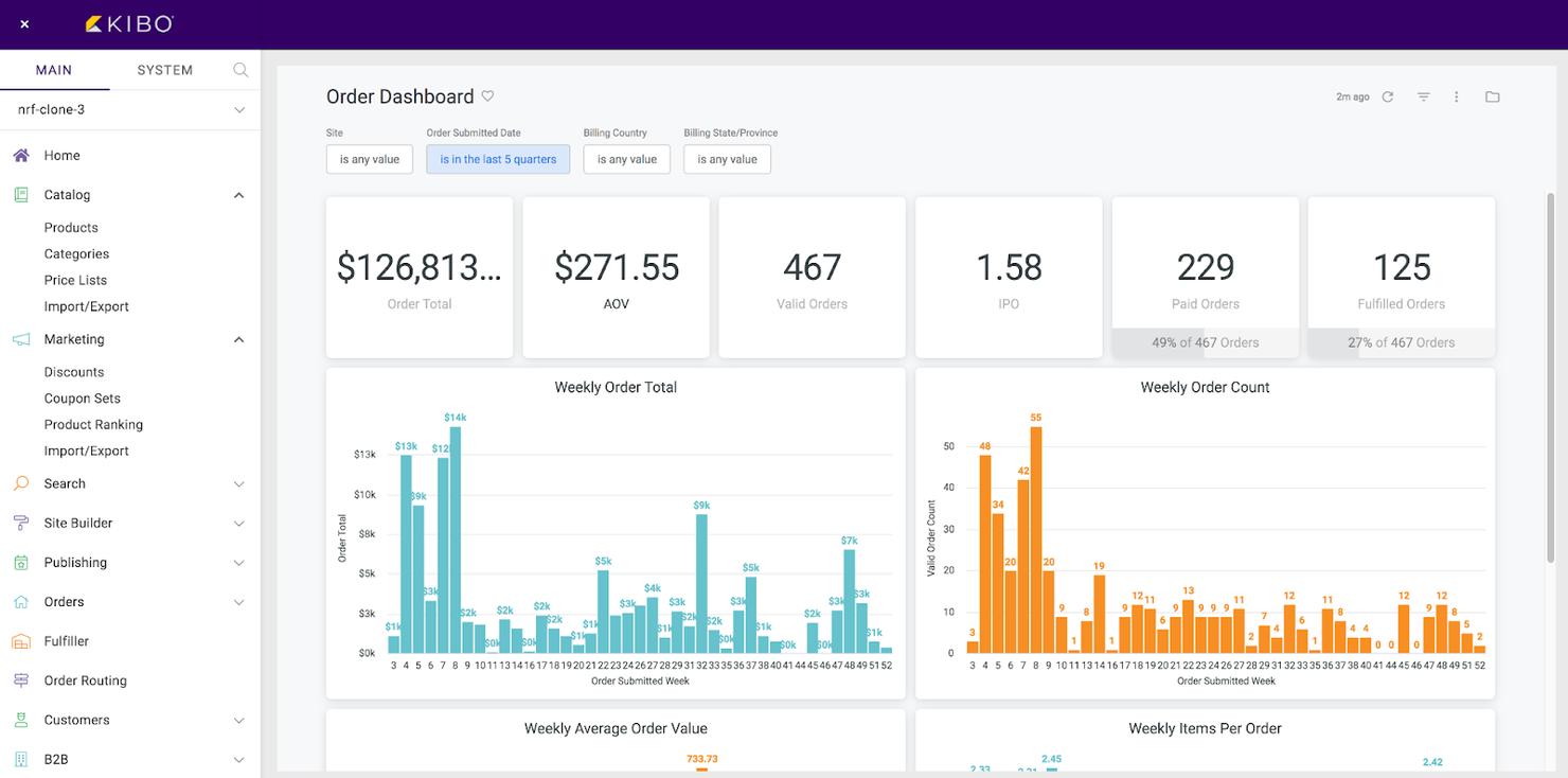 Kibo Commerce screenshot - I 10 migliori software di gestione degli ordini e-commerce del 2026