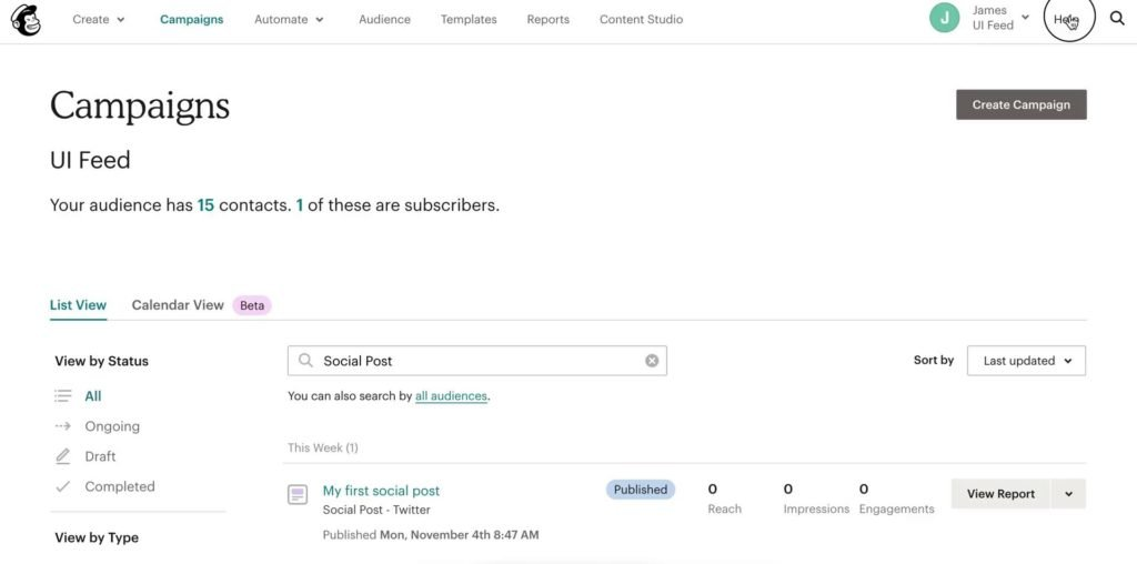 Mailchimp screenshot - 10 Mejores Plataformas de Email Marketing para Comercio Electrónico en 2026