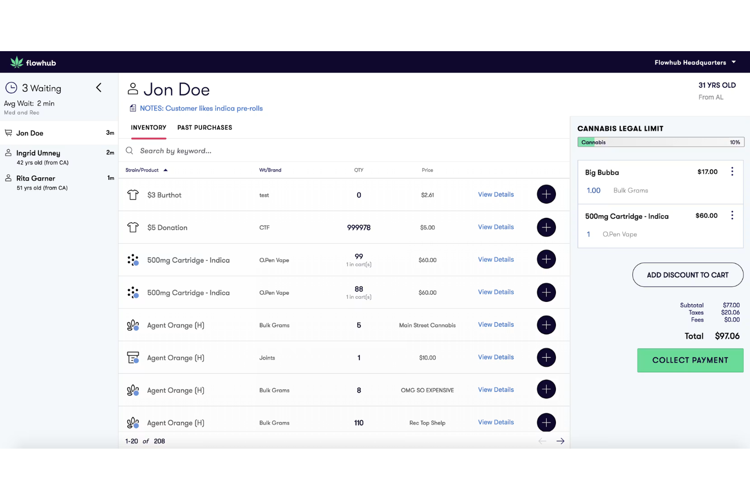 Flowhub screenshot - Les 10 meilleurs logiciels pour dispensaires en 2026