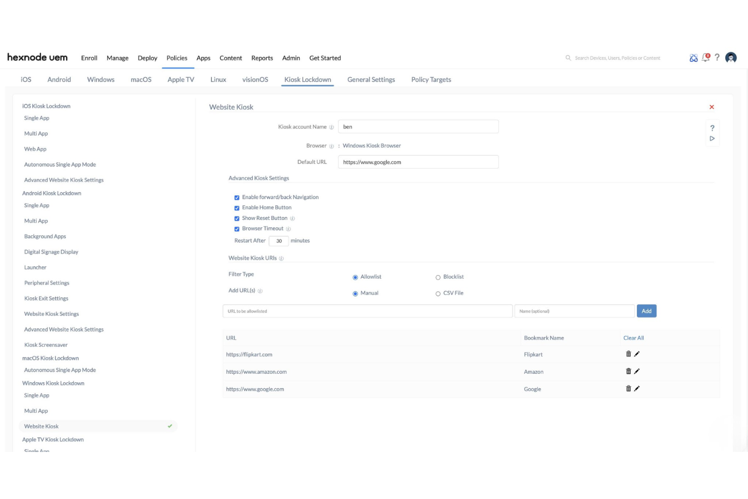 Hexnode UEM screenshot - 10 beste tools voor endpointbeheer in de retail in 2026