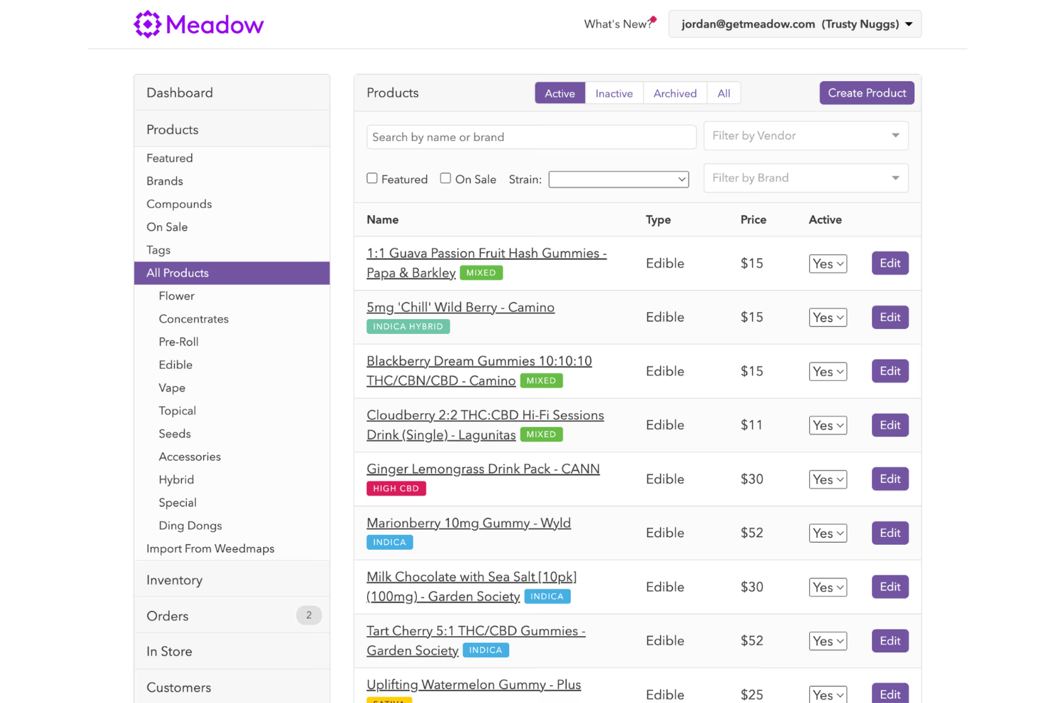 Meadow screenshot - 10 beste software voor cannabisdispensaria in 2026
