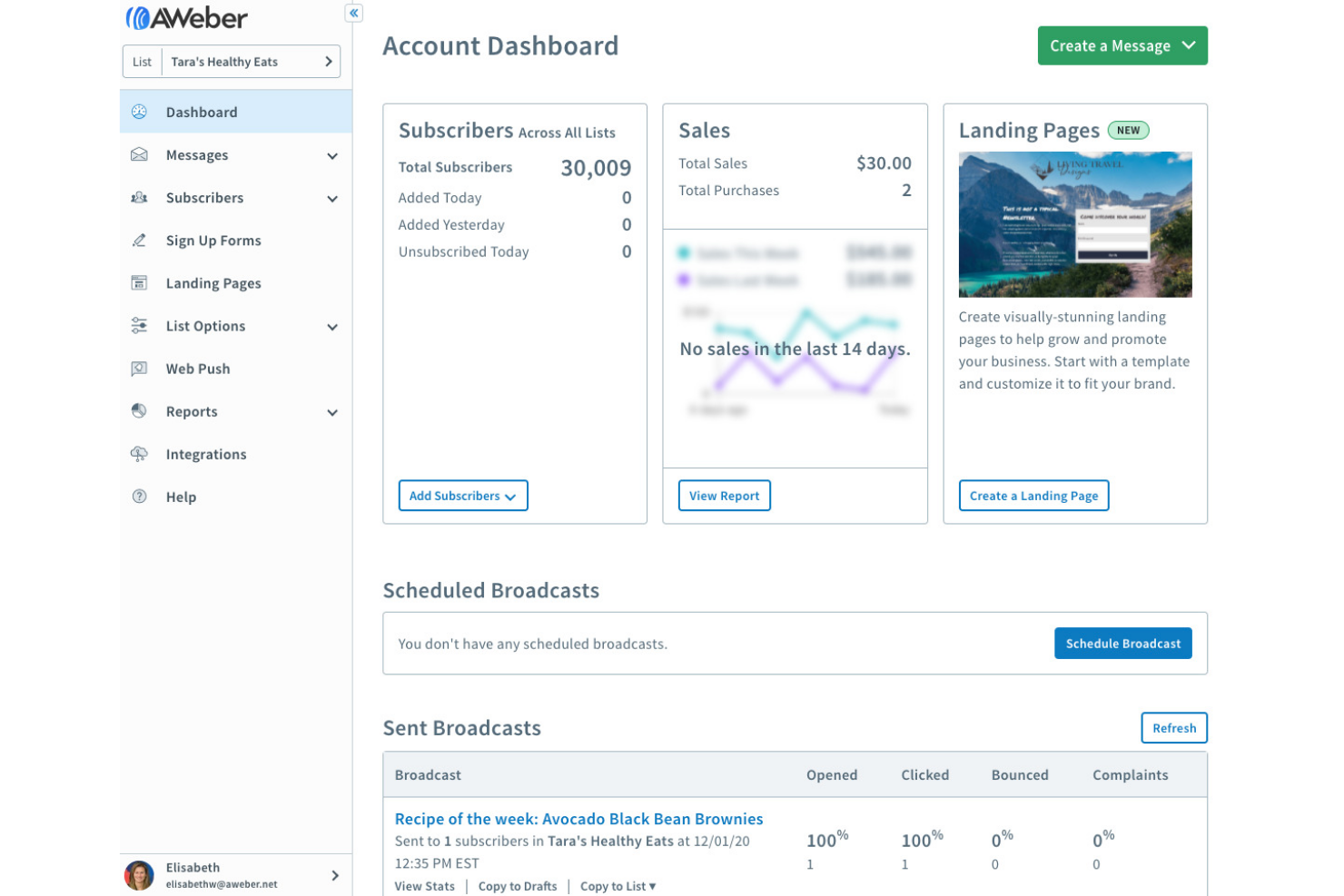AWeber screenshot - 10 beste alternatieven voor Mailchimp voor 2026