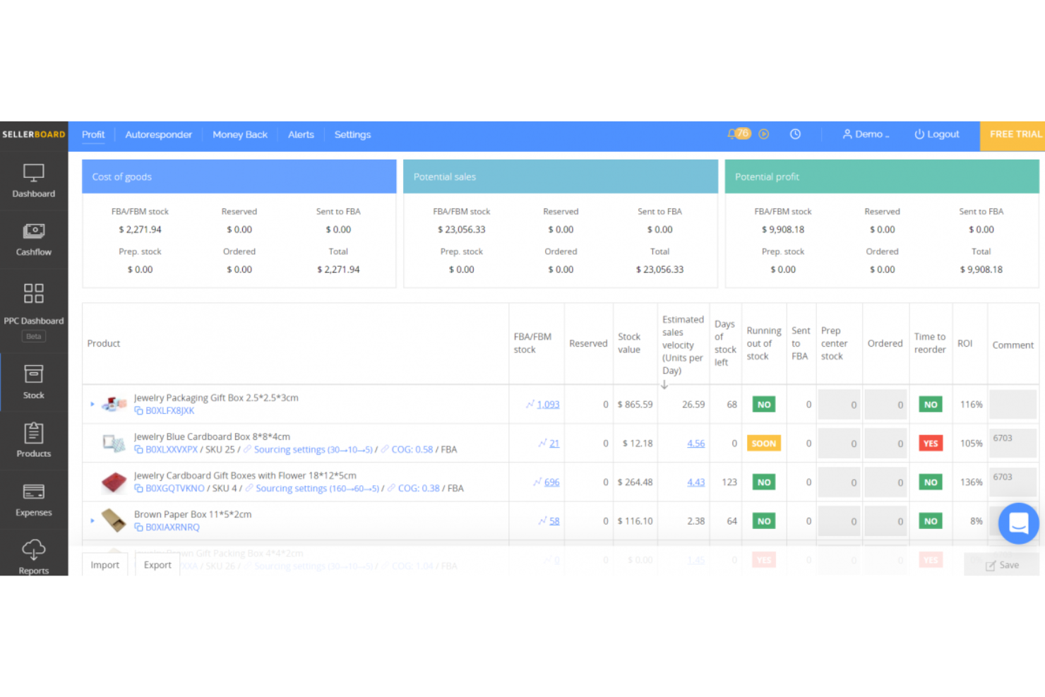 sellerboard screenshot - 10 softwareoplossingen voor Amazon-voorraadbeheer geselecteerd voor 2026