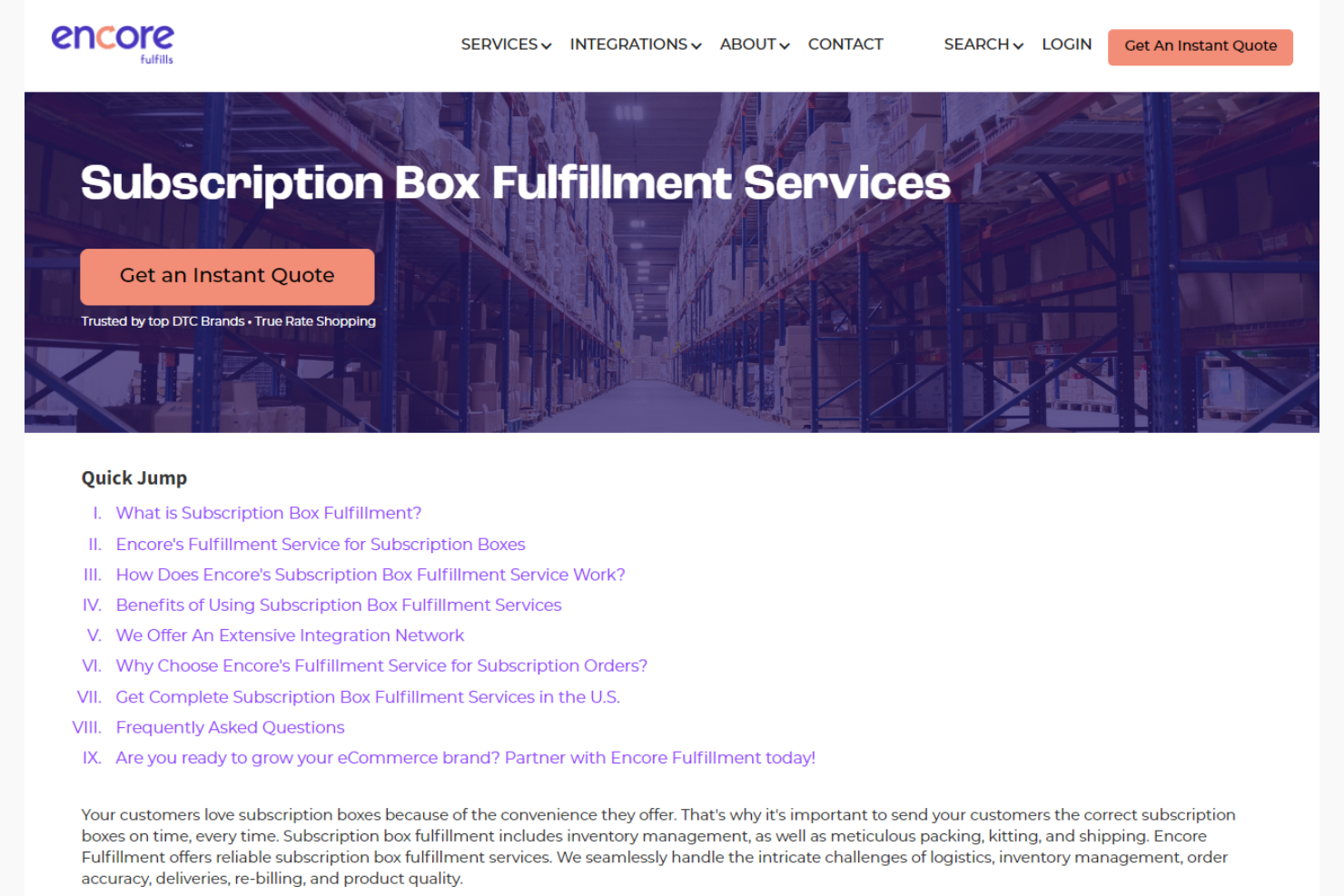 Encore Fulfillment screenshot - 10 beste fulfilmentdiensten voor abonnementsboxen voor 2026