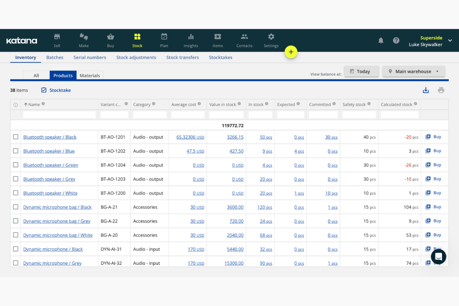 Katana MRP screenshot - 10 beste software voor partijtracking, gerangschikt voor 2026