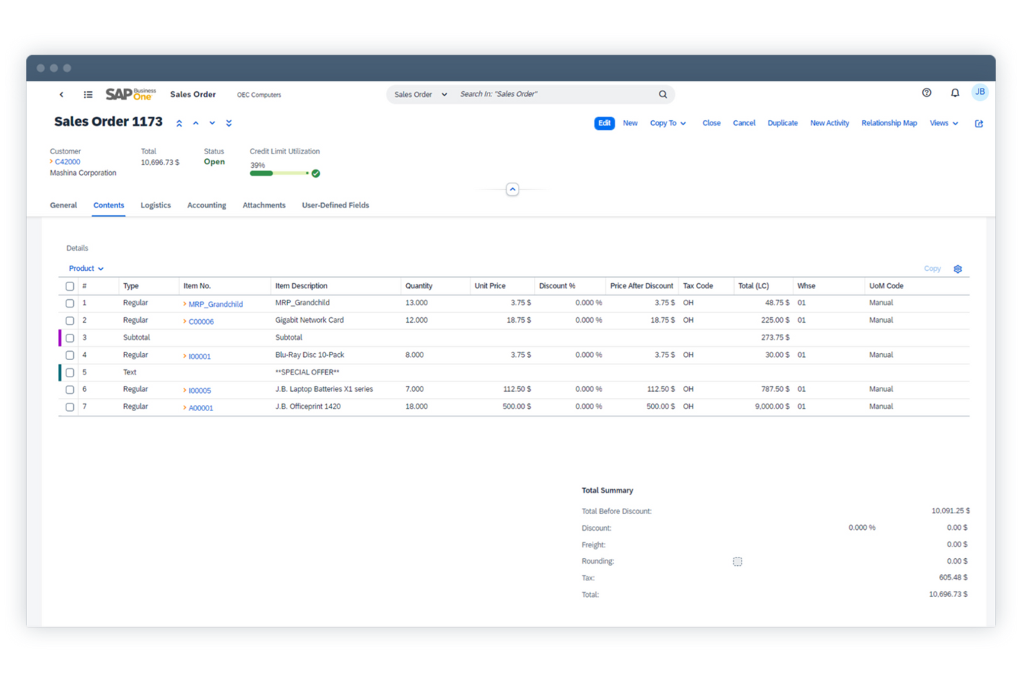 SAP Business One screenshot - 10 beste systemen voor groothandelsorderbeheer voor 2026