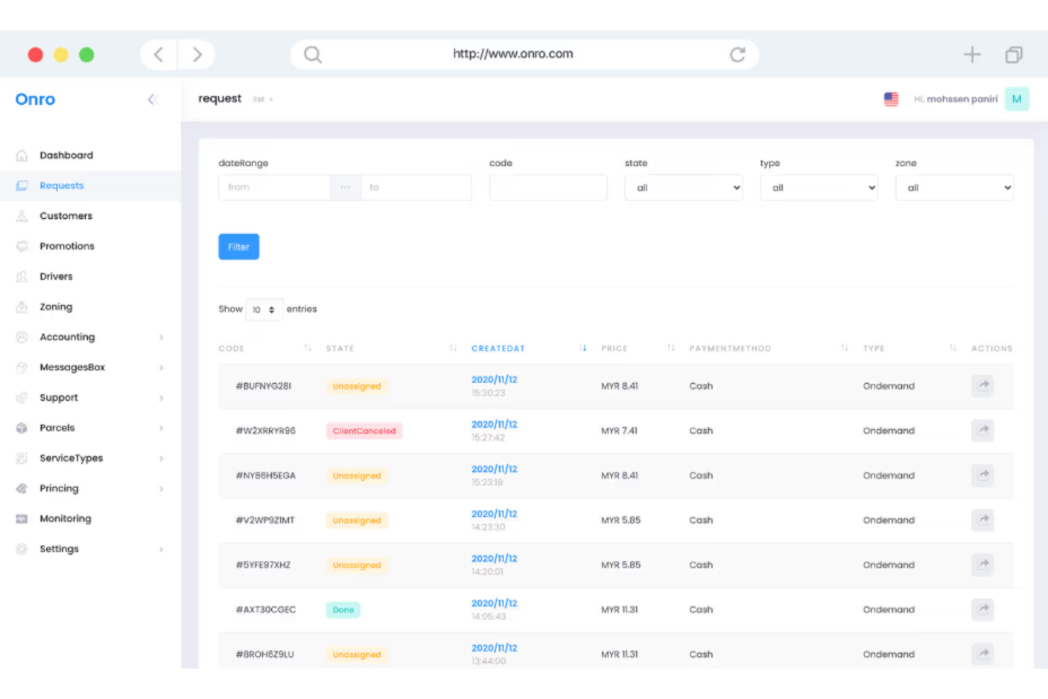 Onro screenshot - 10 beste software voor e-commercebezorgingsbeheer 2026