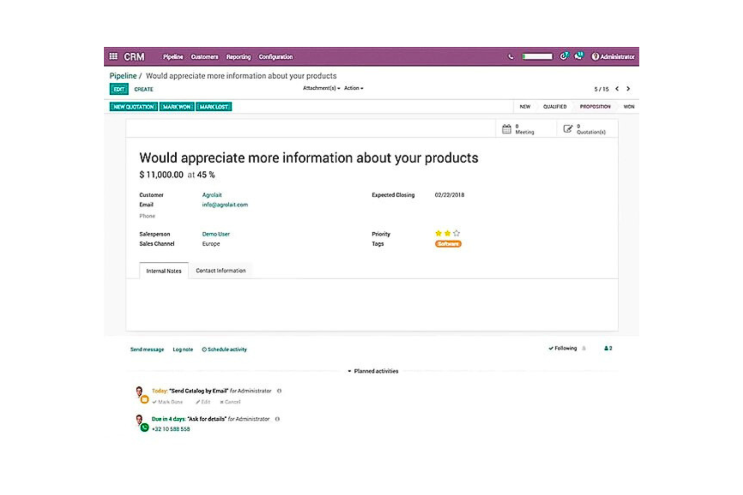 Odoo CRM screenshot - 10 beste software voor klantenservice in e-commerce voor 2026