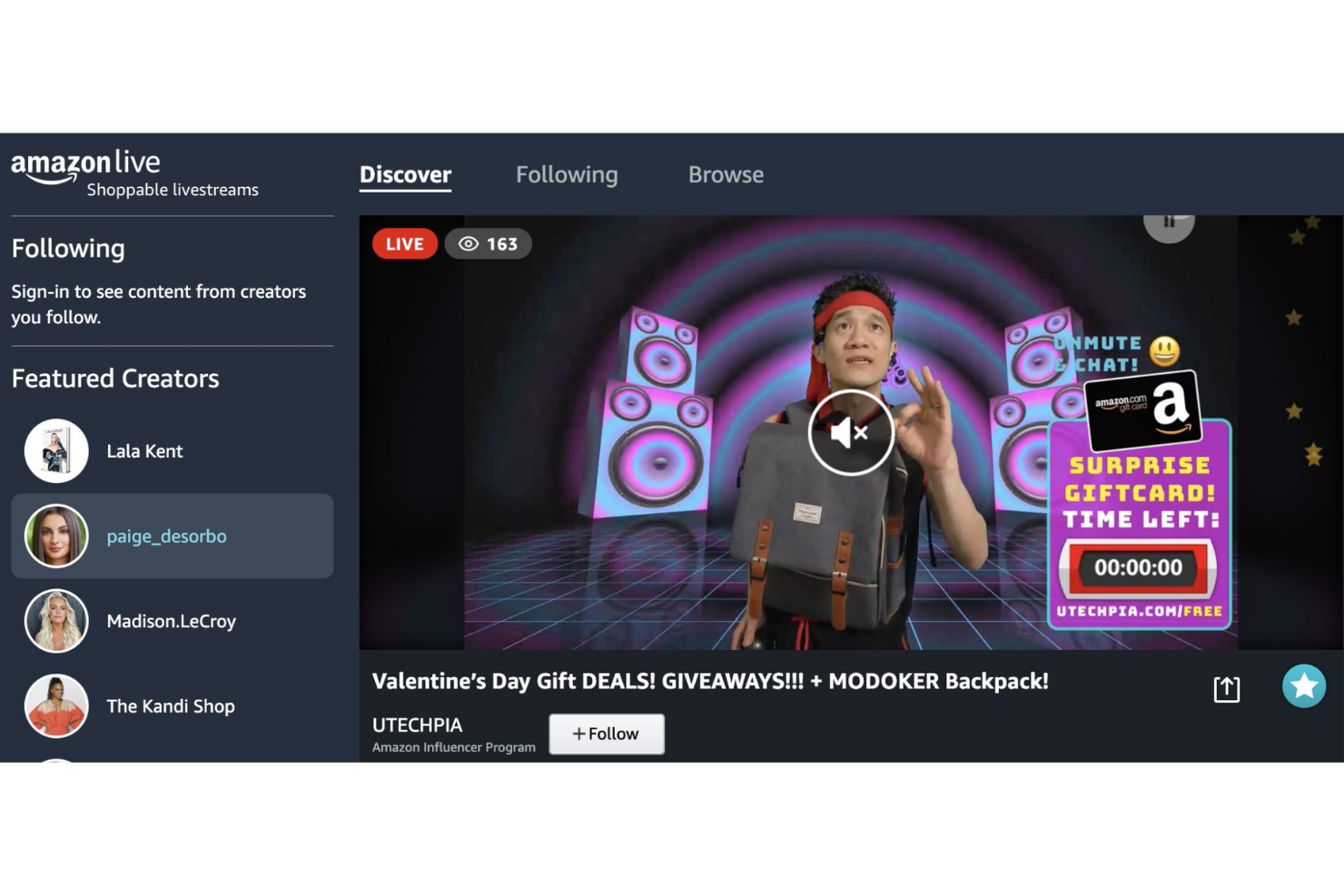 Amazon Live screenshot - 10 beste livewinkelplatforms om de verkoop in 2026 te verhogen