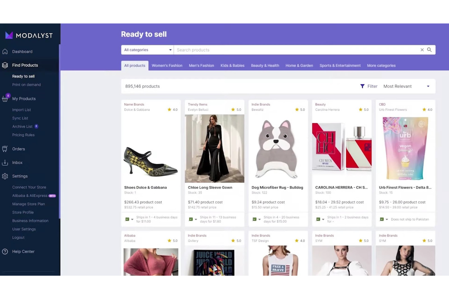 Modalyst screenshot - 10 beste dropshippingsoftware voor verkopers in 2026