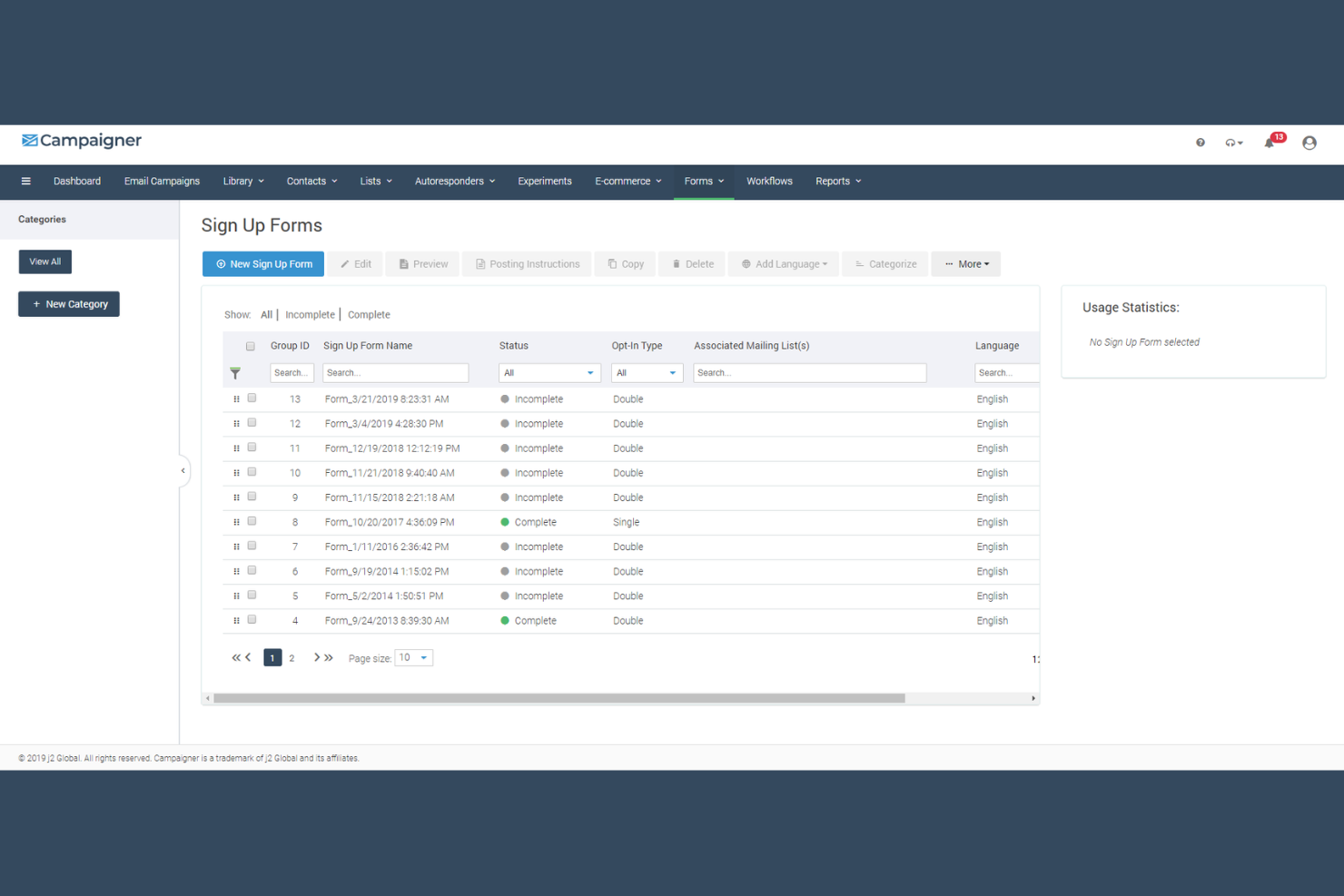 Campaigner screenshot - 10 alternativas a Constant Contact seleccionadas para 2026