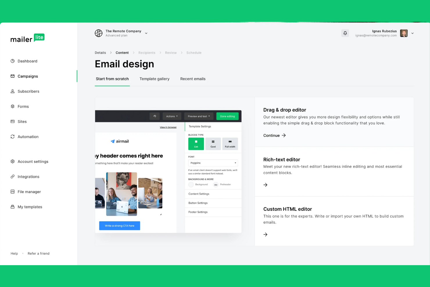 MailerLite screenshot - 10 alternative a Constant Contact selezionate per il 2026