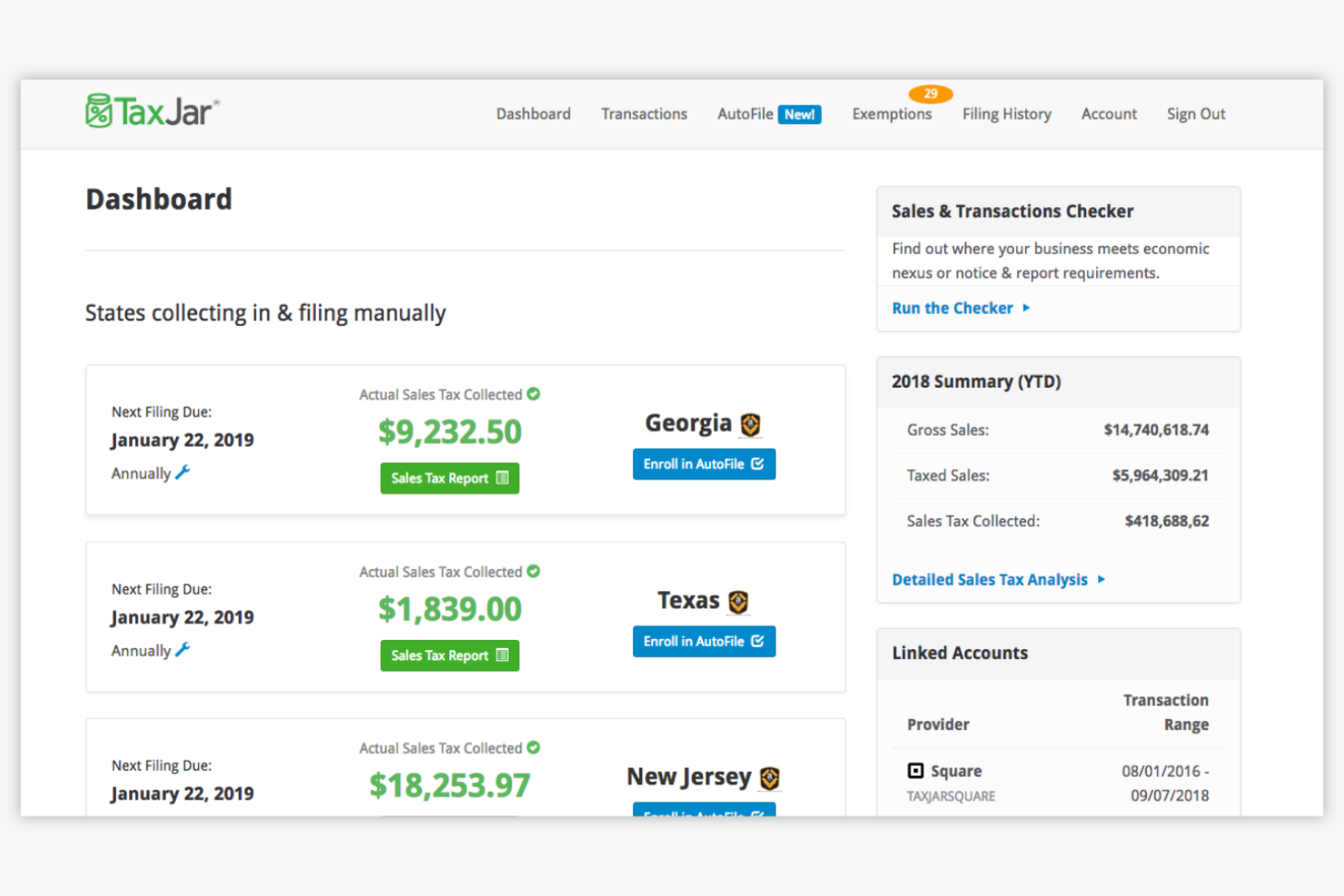 TaxJar screenshot - Las 10 mejores alternativas a Avalara seleccionadas para 2026 con excelentes funciones de cumplimiento tributario