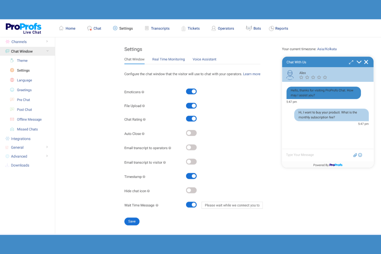 ProProfs Chat screenshot - Le 10 migliori alternative a Intercom selezionate per il 2026 per migliorare la comunicazione tra team e con i clienti