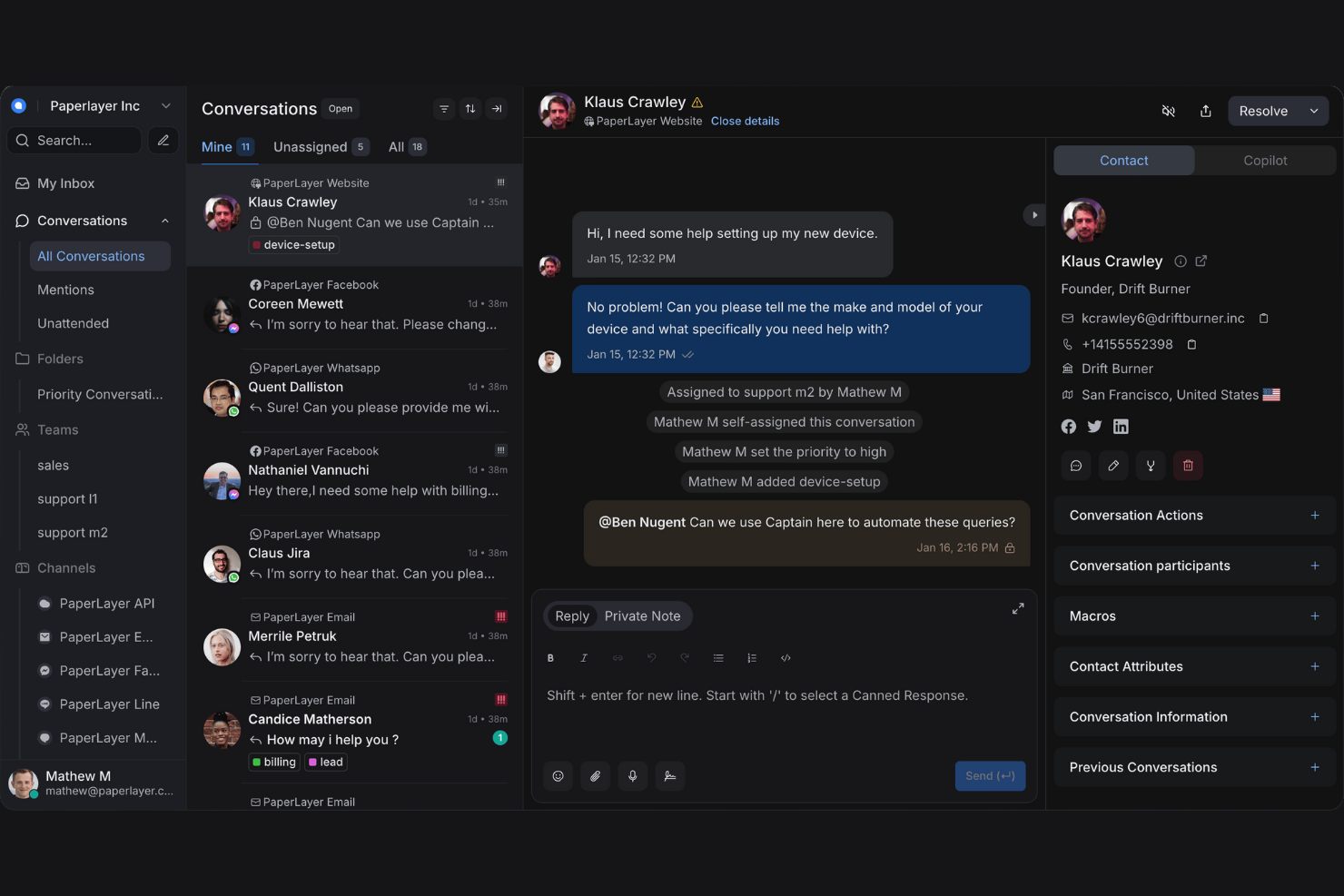 Chatwoot screenshot - 10 meilleures alternatives à Intercom sélectionnées pour 2026 afin d’améliorer la communication entre équipes et avec les clients