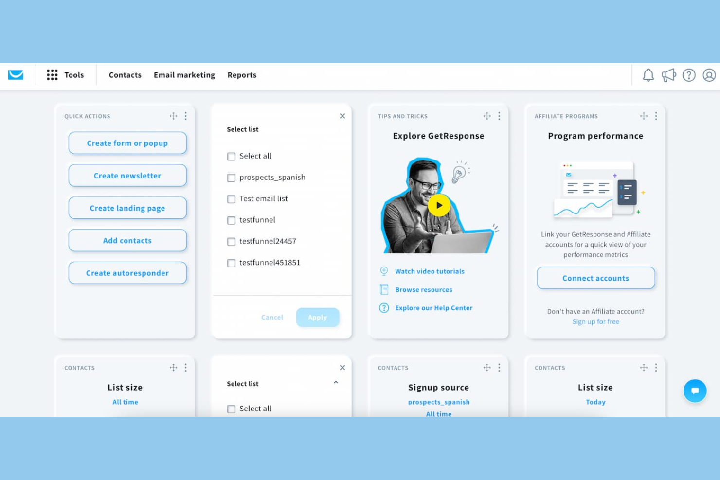GetResponse screenshot - 10 Best Free E-commerce Marketing Tools in 2026