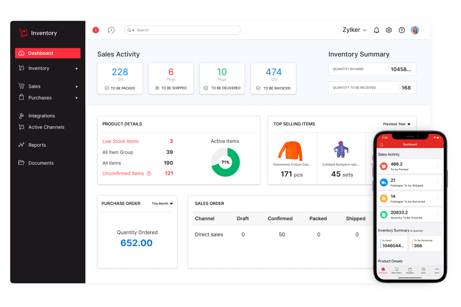 Zoho Inventory tracks stock, orders, and warehouses efficiently.