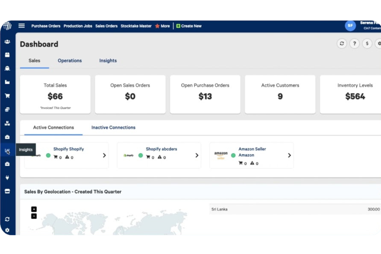 Cin7 Omni centralizes inventory, orders, and stock tracking across sales channels.