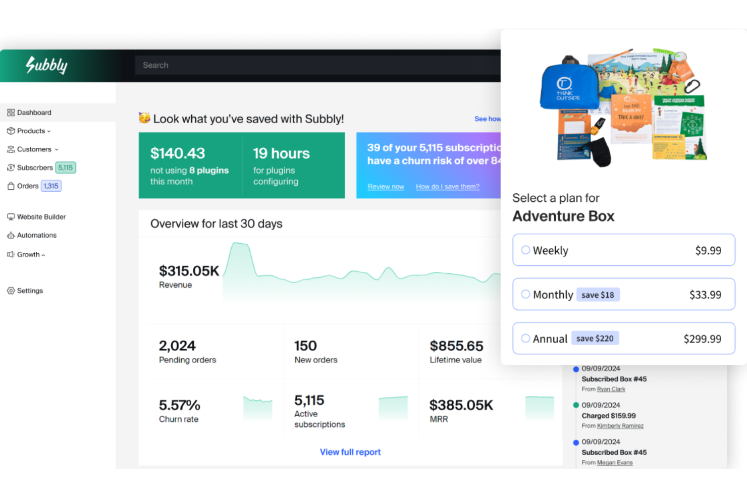 Subbly helps businesses manage subscription boxes and recurring billing.