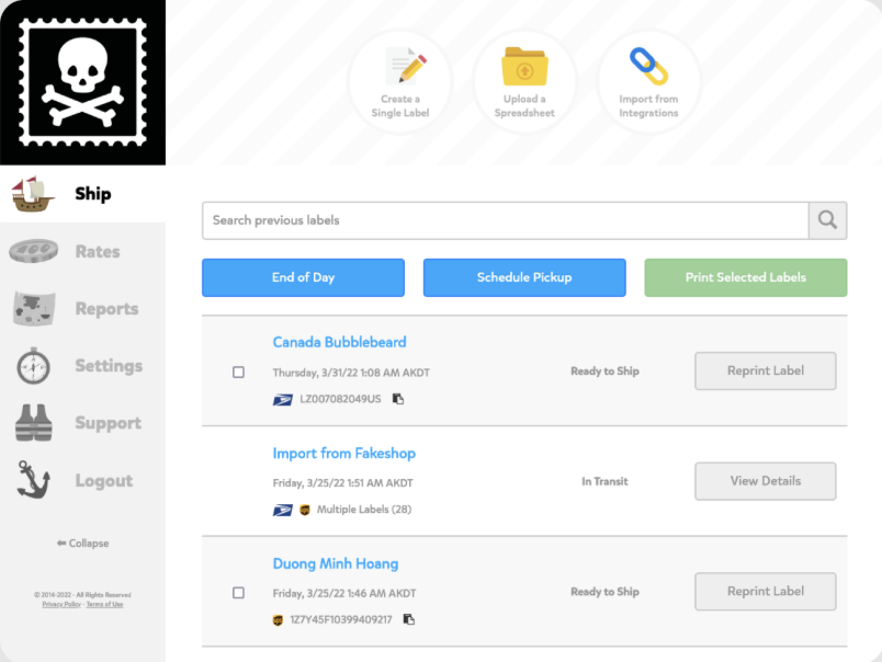 Pirate Ship is free software to buy and print discounted USPS and UPS labels.