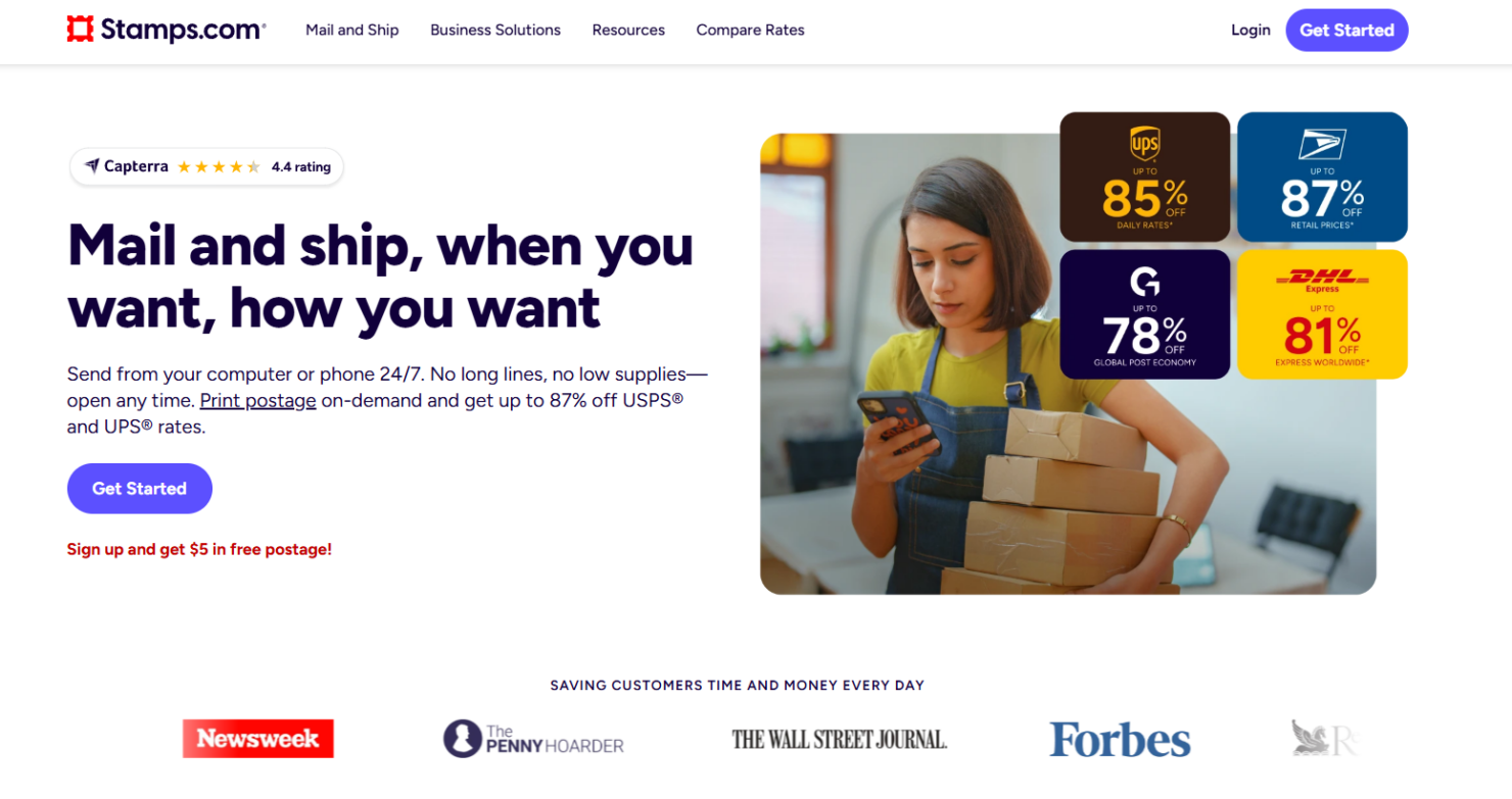 Simplifies order fulfillment with online postage and shipping tools.