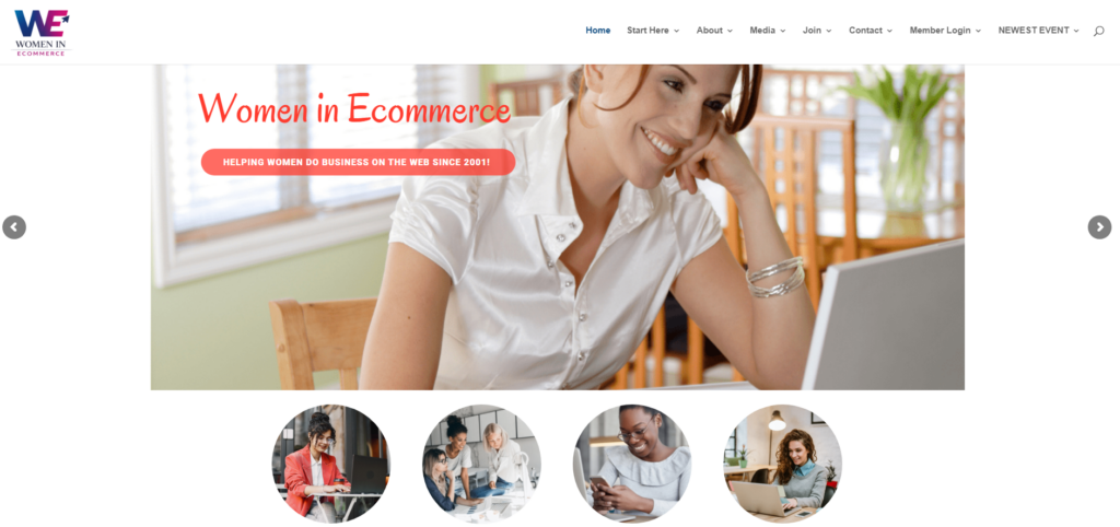 Women in Ecommerce homepage showing women working across online business settings